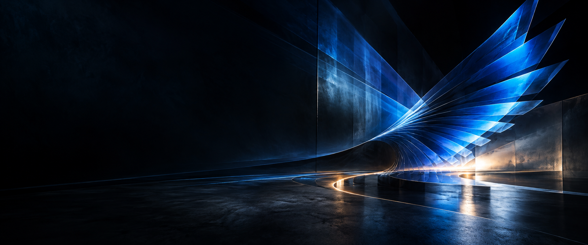 Abstract cobalt signal forms suggesting motion, sound and flight